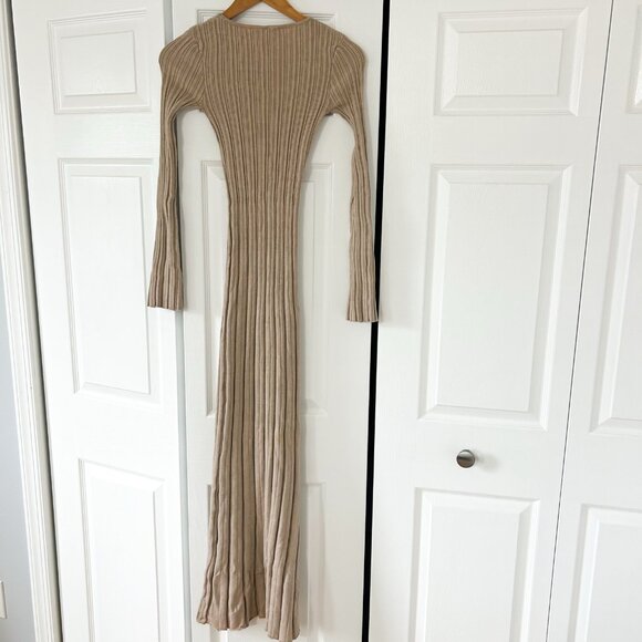 Princess Polly Tesha Long Sleeve Ribbed Knit Maxi Dress Size XS/S Beige Tan - Picture 7 of 10